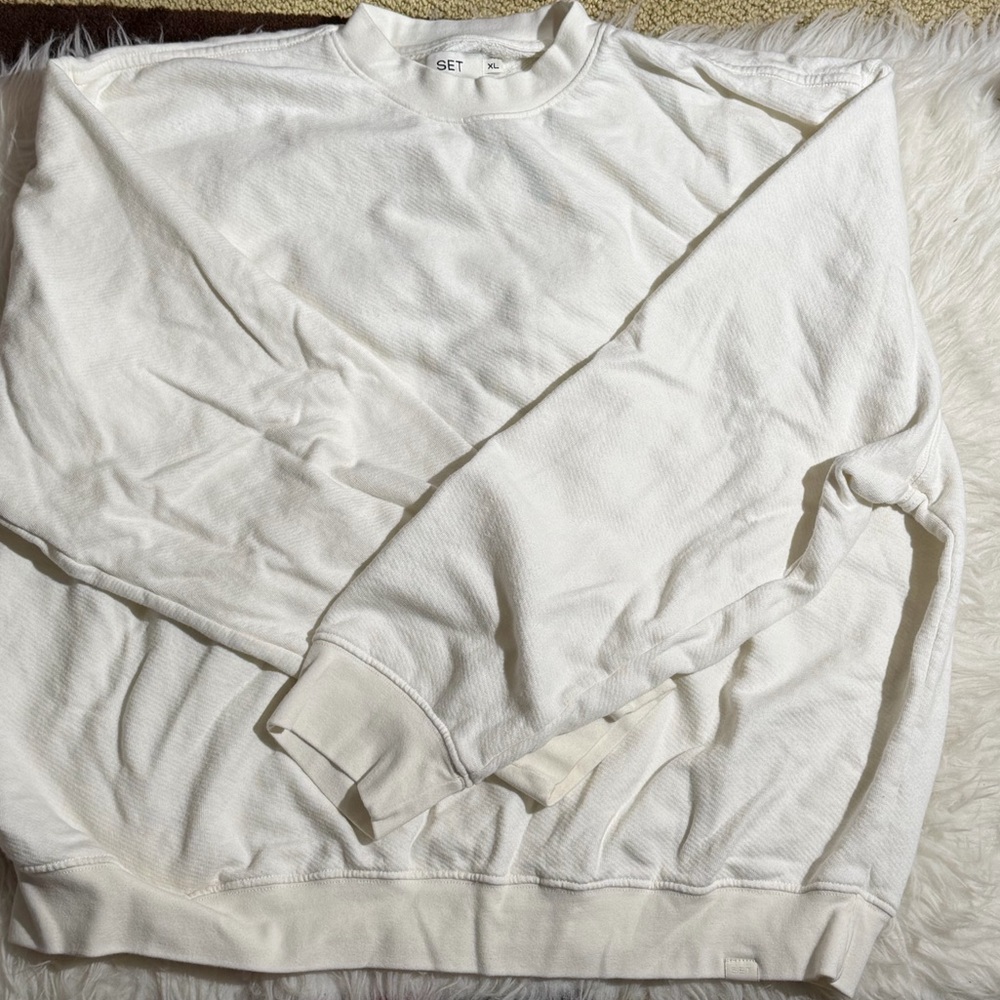 SET Active XL Lightweight Sweats Crewneck Sweatshirt Sweater White Cream - Picture 3 of 8